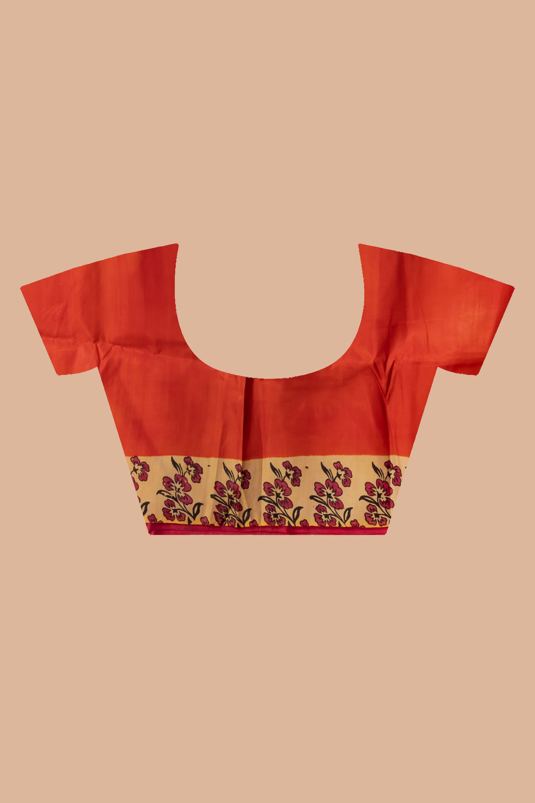 Orange Pure Silk Saree With Block-Printed  with Double Border | SILK MARK CERTIFIED | Shobitam