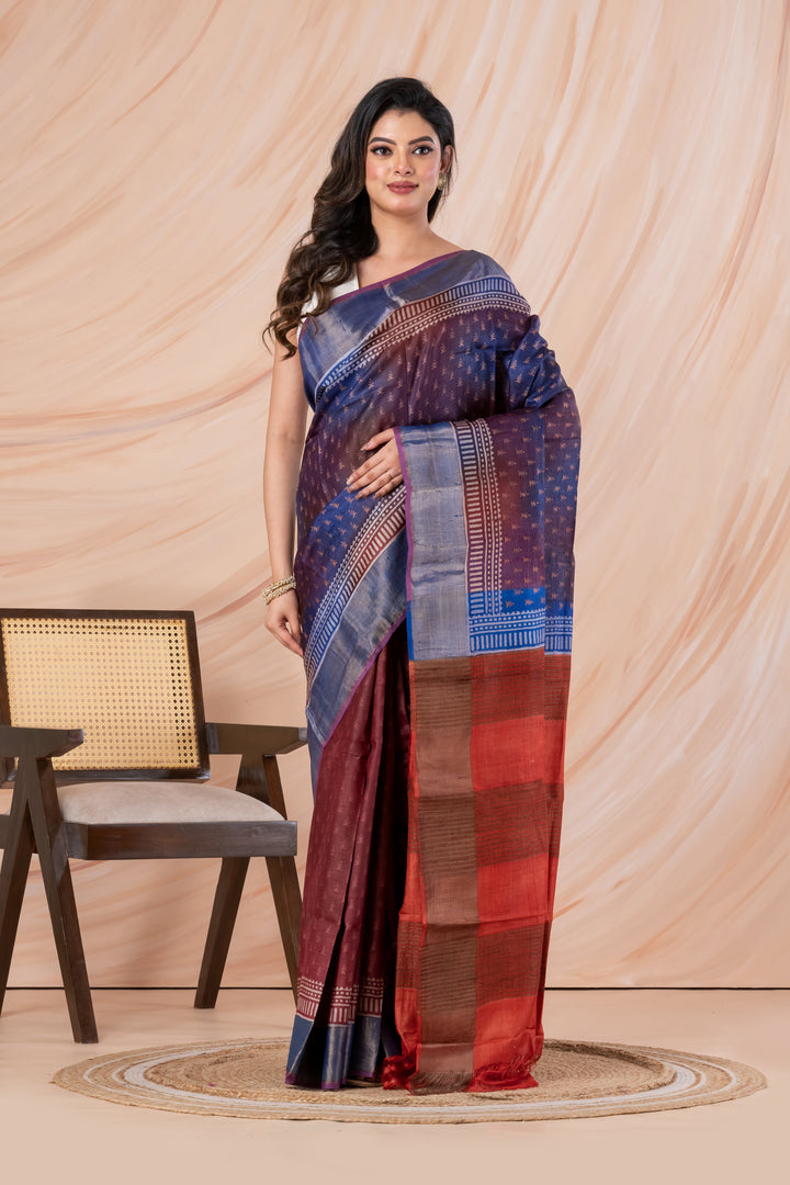 Half n half tussar printed saree | SILK MARK CERTIFIED | SHOBITAM