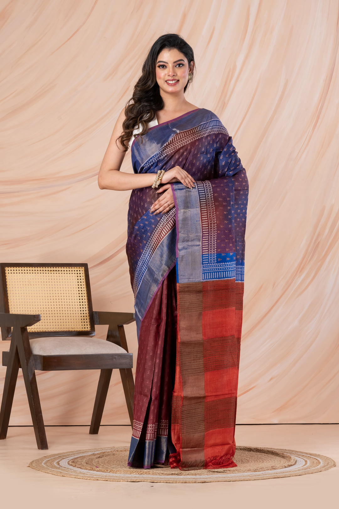 Half n half tussar printed saree | SILK MARK CERTIFIED | SHOBITAM