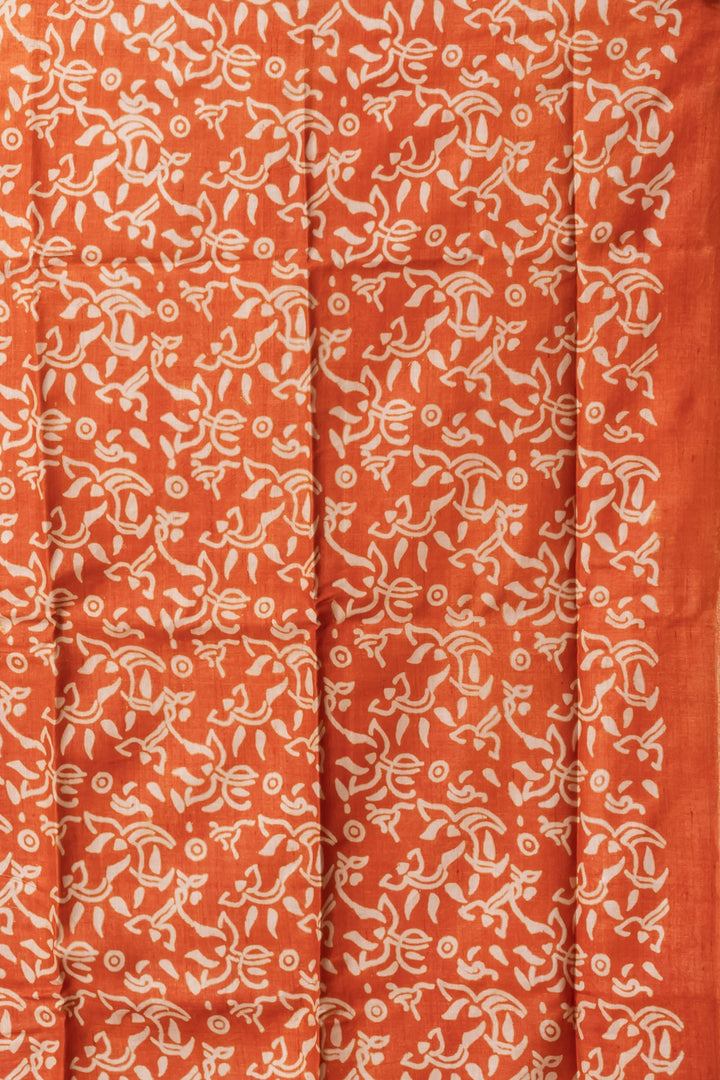 Deep pink with orange border tussar printed saree.  | SILK MARK CERTIFIED | SHOBITAM