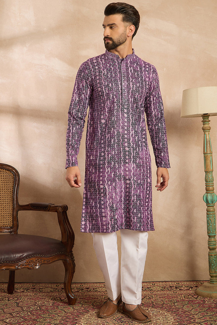 Purple Viscose Rayon Solid Printed Straight Kurta  | SHOBITAM