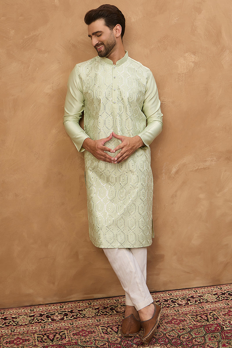 Peach Silk Blend Solid Embroidered Straight Kurta | SHOBITAM