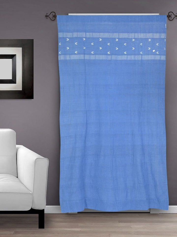 Azure Blue Jamdani Cotton Curtain- Single Panel | SHOBITAM