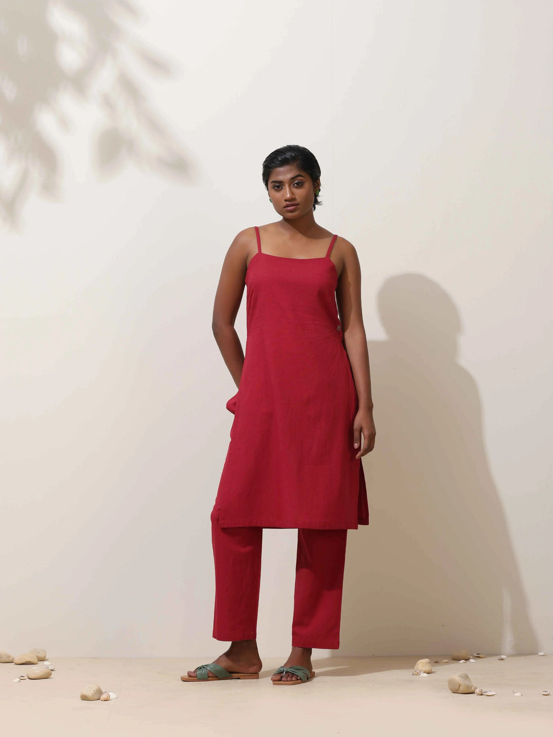 Maroon Cotton Linen Kurta Co-Ord Set  | SHOBITAM