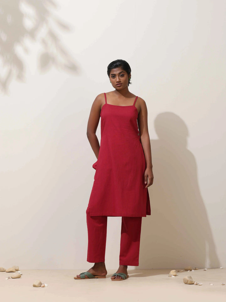 Maroon Cotton Linen Kurta Co-Ord Set  | SHOBITAM