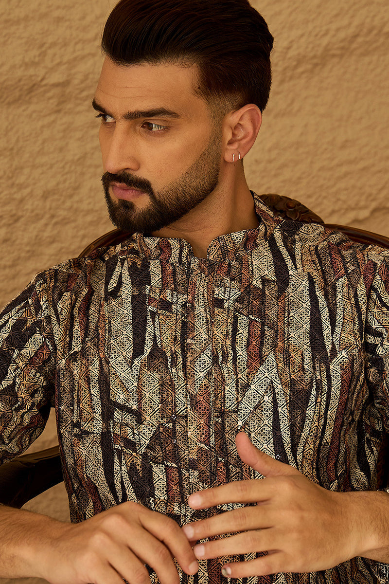 Black Viscose Rayon Abstract Printed Straight Kurta  | SHOBITAM