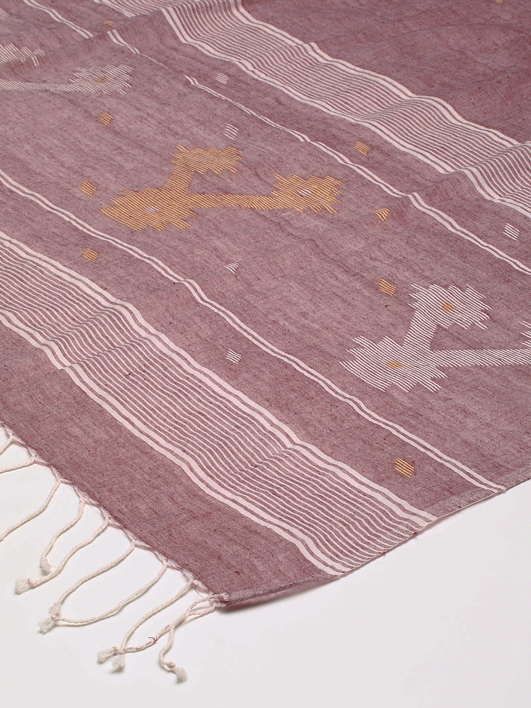 Dusty Pink Jamdani Mul Cotton Dupatta | SHOBITAM
