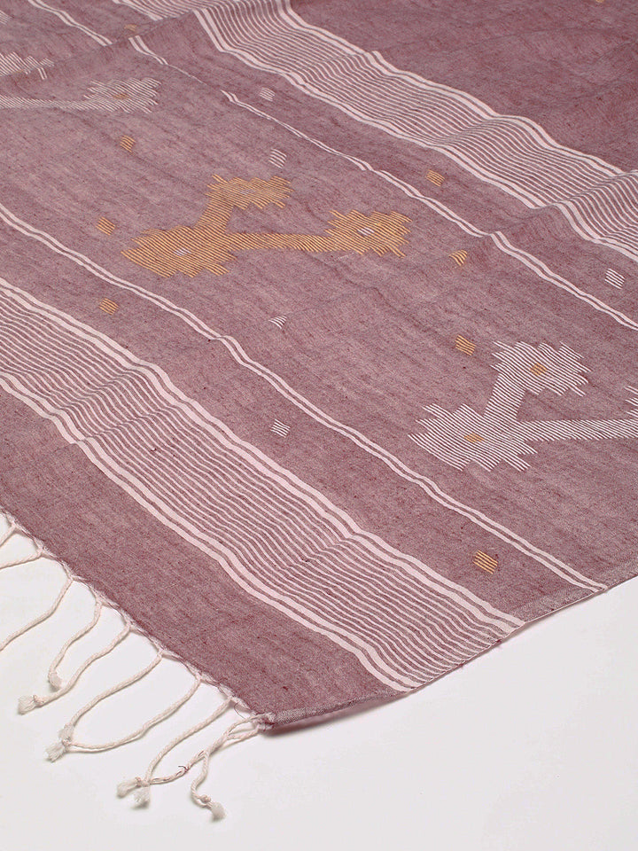 Dusty Pink Jamdani Mul Cotton Dupatta | SHOBITAM