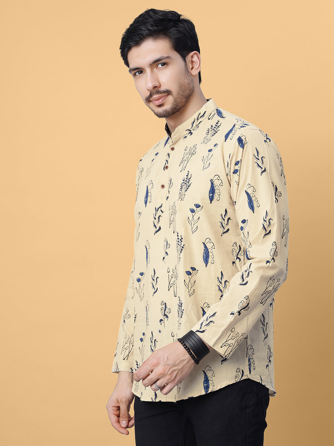 Sugandha Ajrakh Hand Block Cotton Short Kurta in Cream