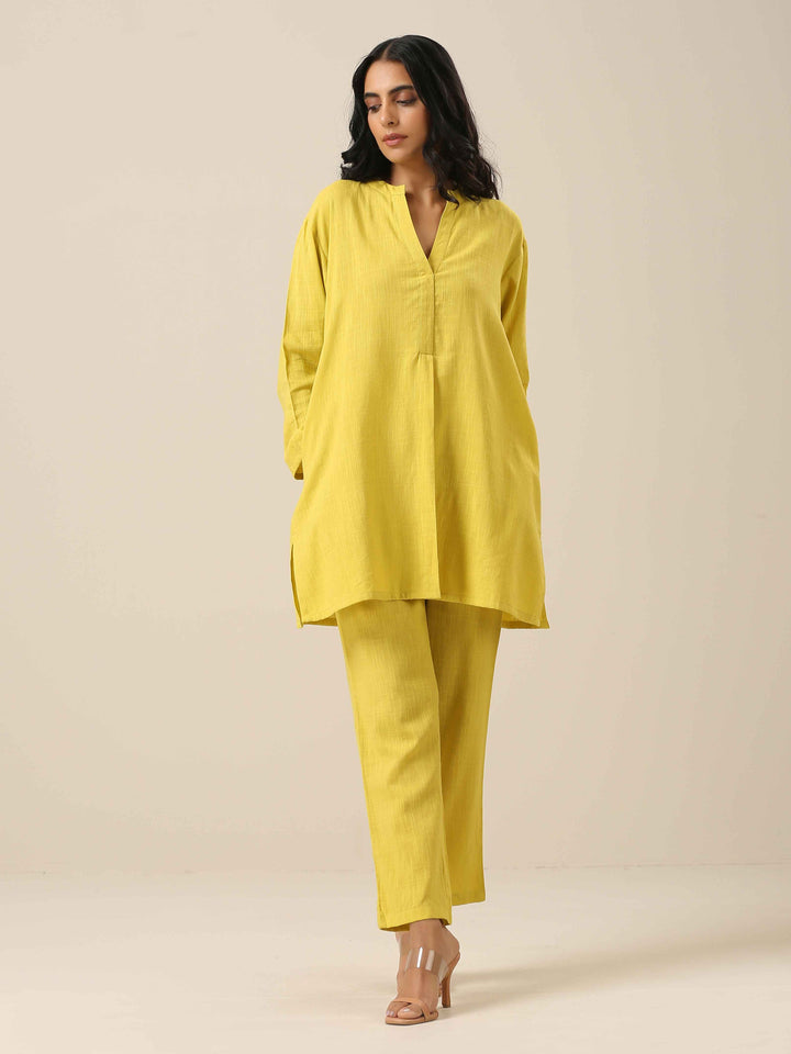 Lime Slub Texture Relax Fit Co-Ord Set | SHOBITAM