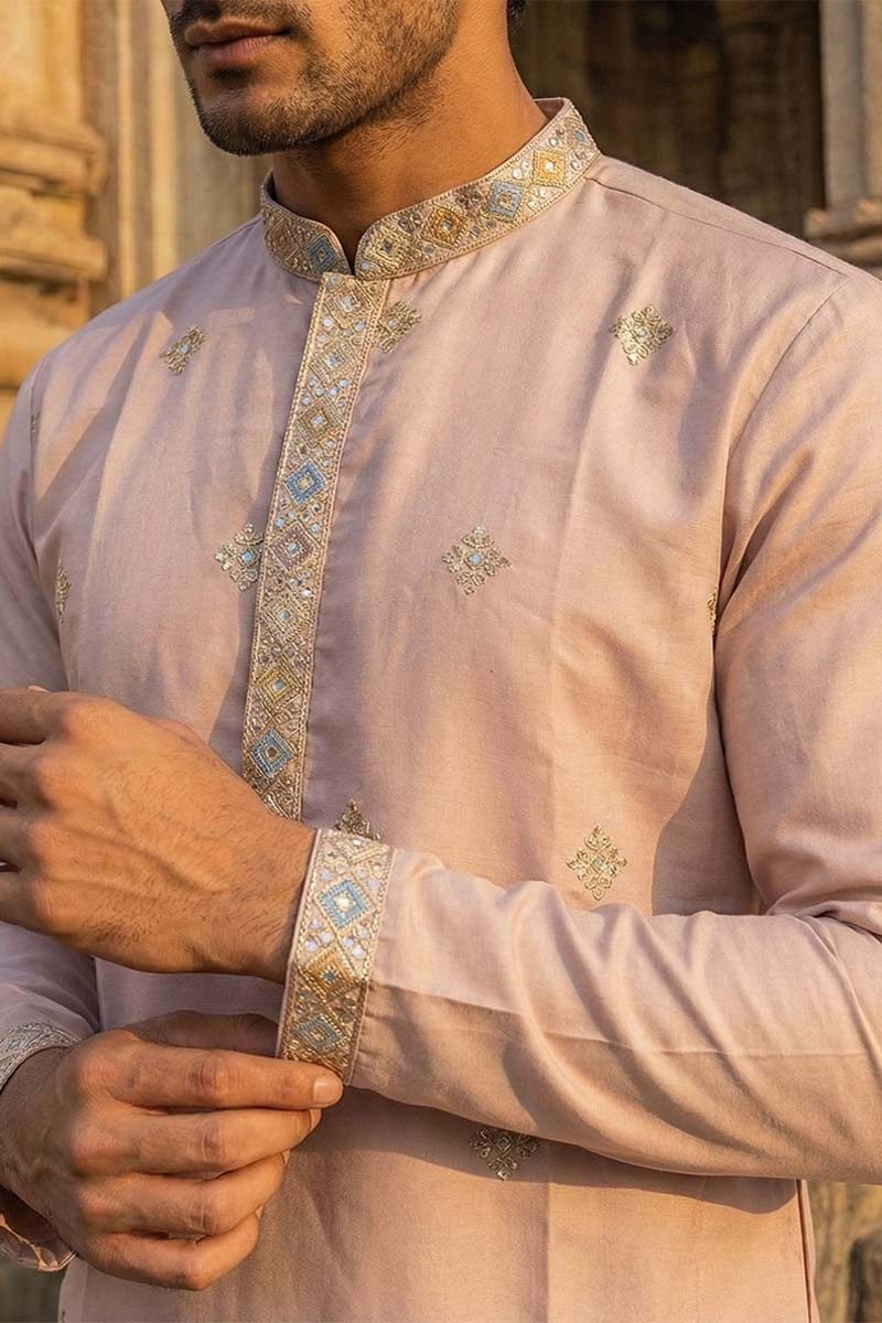 Lavender Silk Blend Embroidered Straight Kurta | SHOBITAM