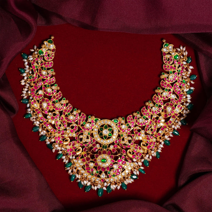 Stunning 92.5 Silver, Gold Plated Peacock Kalika Necklace