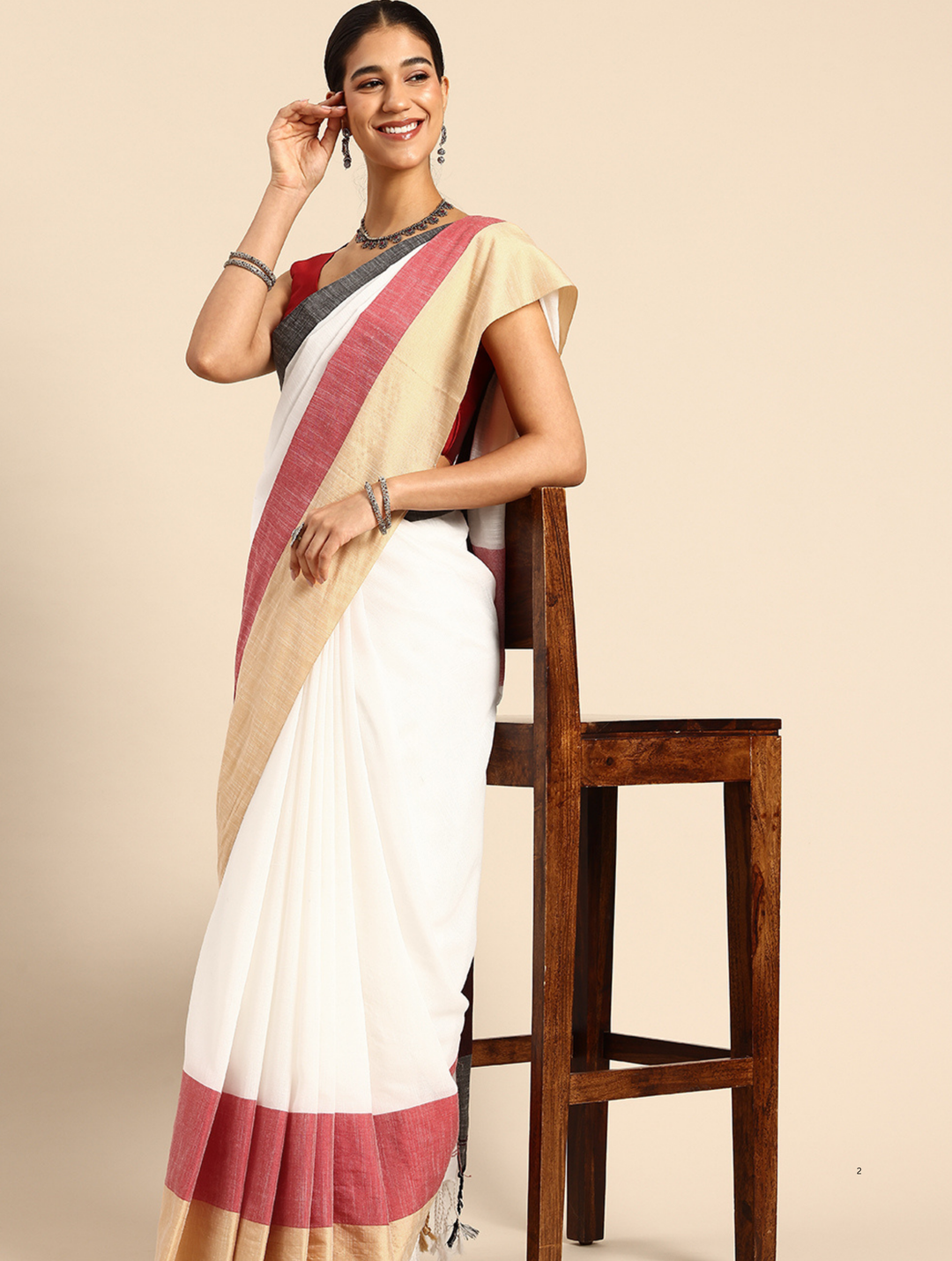 Colorblock Pure Cotton Saree with Blouse piece | SHOBITAM