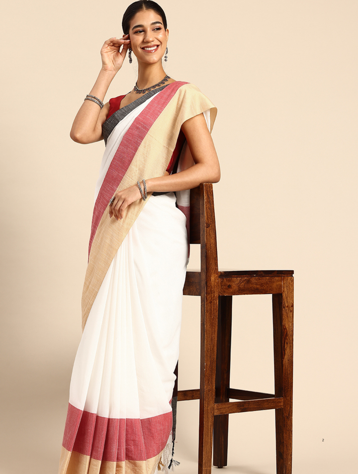 Colorblock Pure Cotton Saree with Blouse piece | SHOBITAM