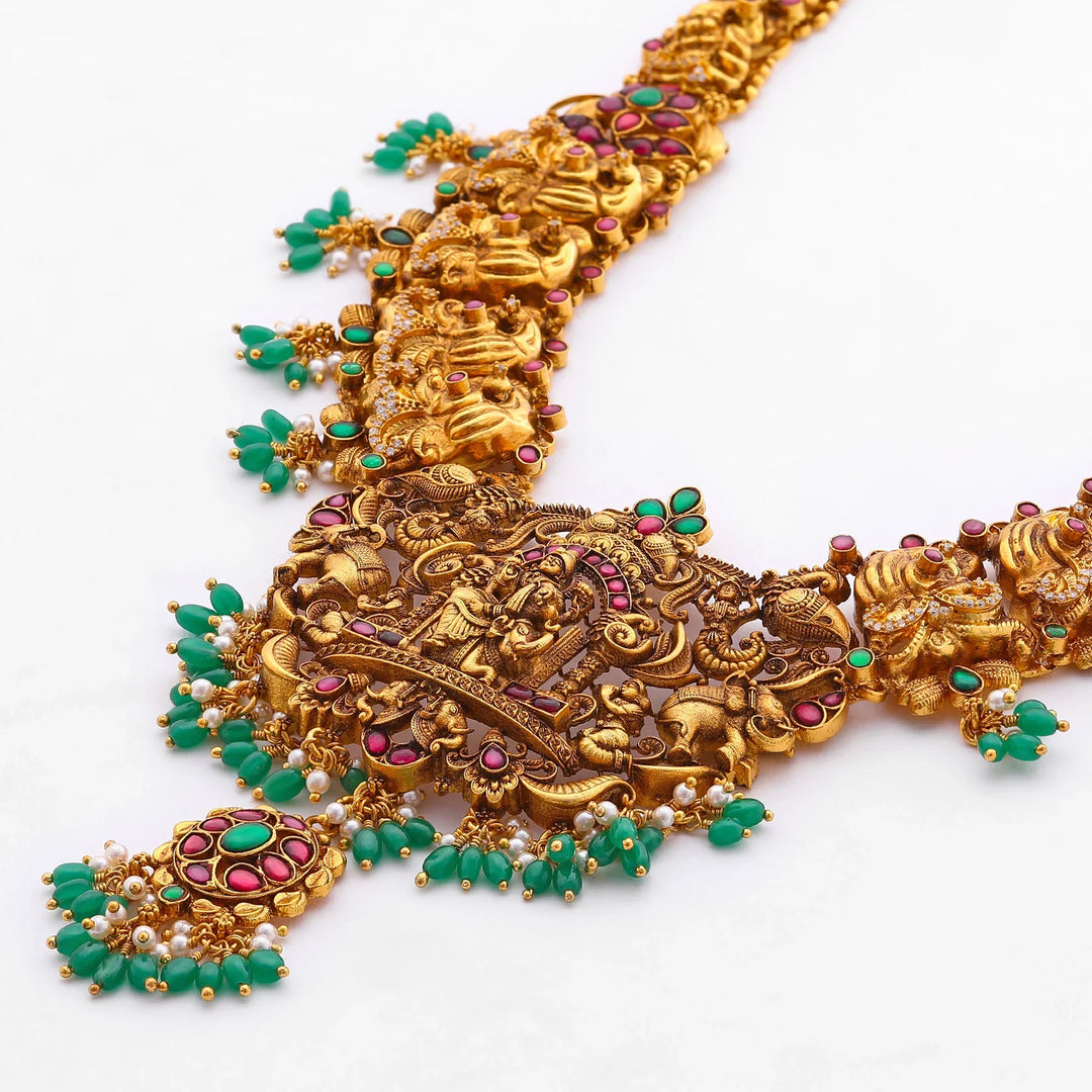 Pure 92.5 Silver, Gold Plated Swarnagaja Lakshmi Haaram