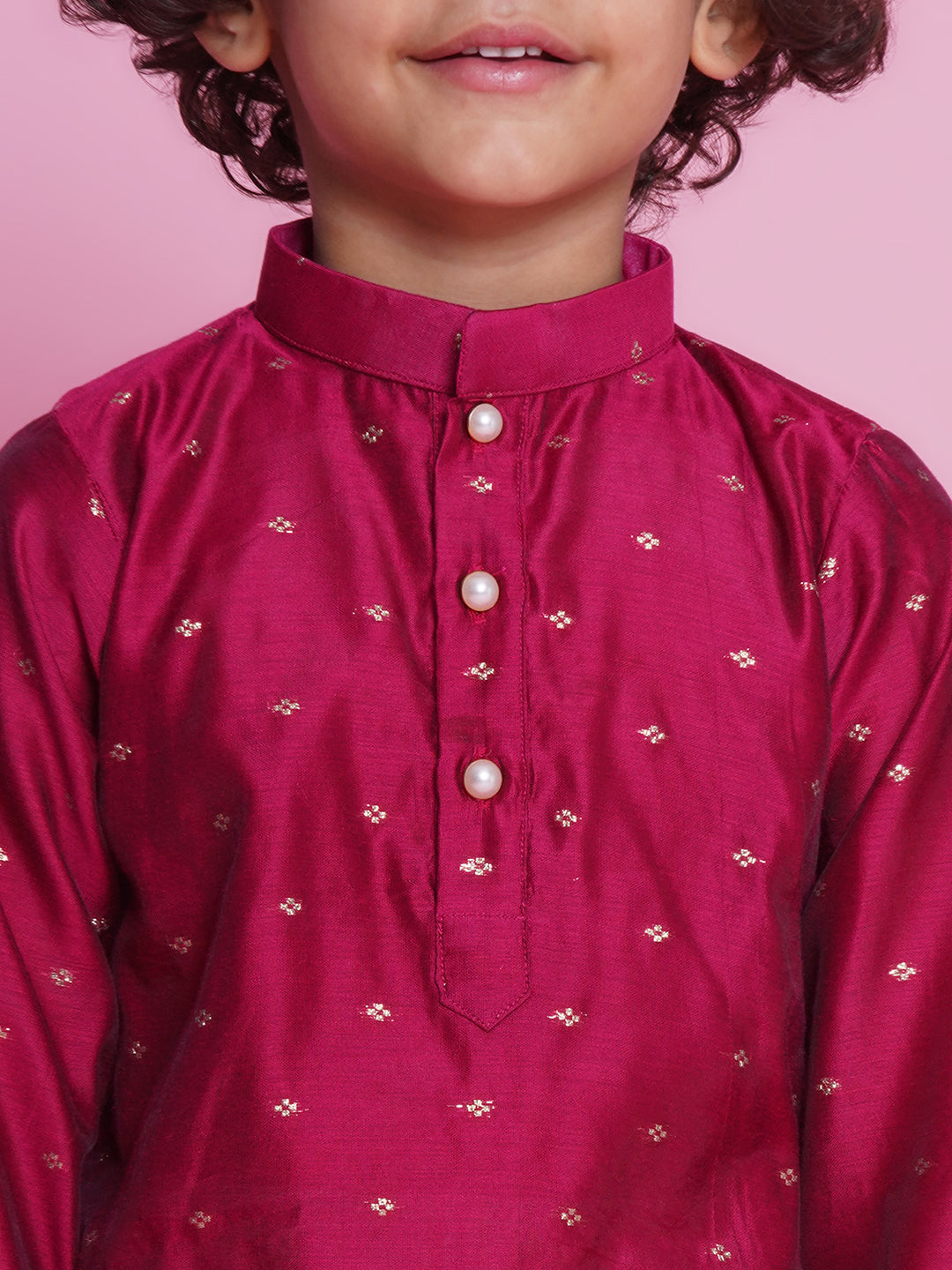 Cotton Silk Full Sleeves Zari Embroidered Kurta with Pyjama - Hot Pink | SHOBITAM