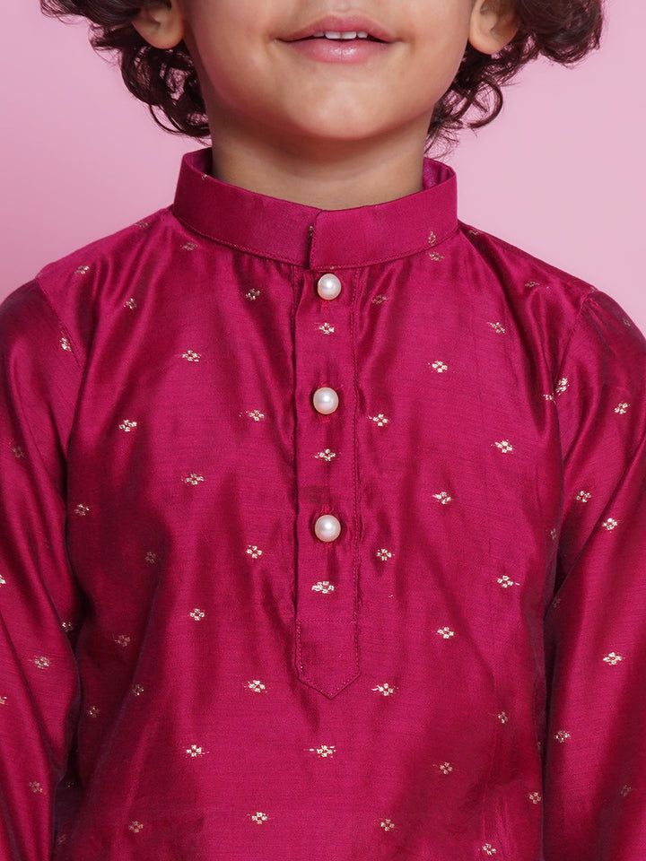 Cotton Silk Full Sleeves Zari Embroidered Kurta with Pyjama - Hot Pink | SHOBITAM
