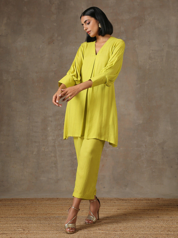 The Penelope - Lime Green Solid Textured Co-Ord Set | SHOBITAM