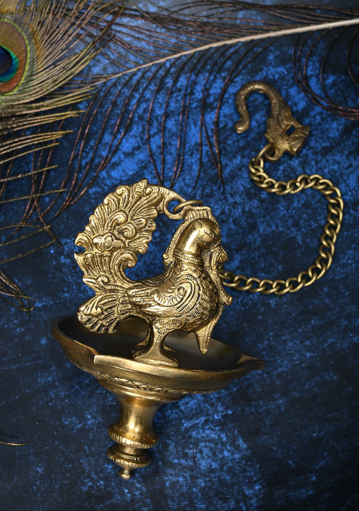 Brass Handling Peacock Lamp - Single piece, Indian Decorative Lamp