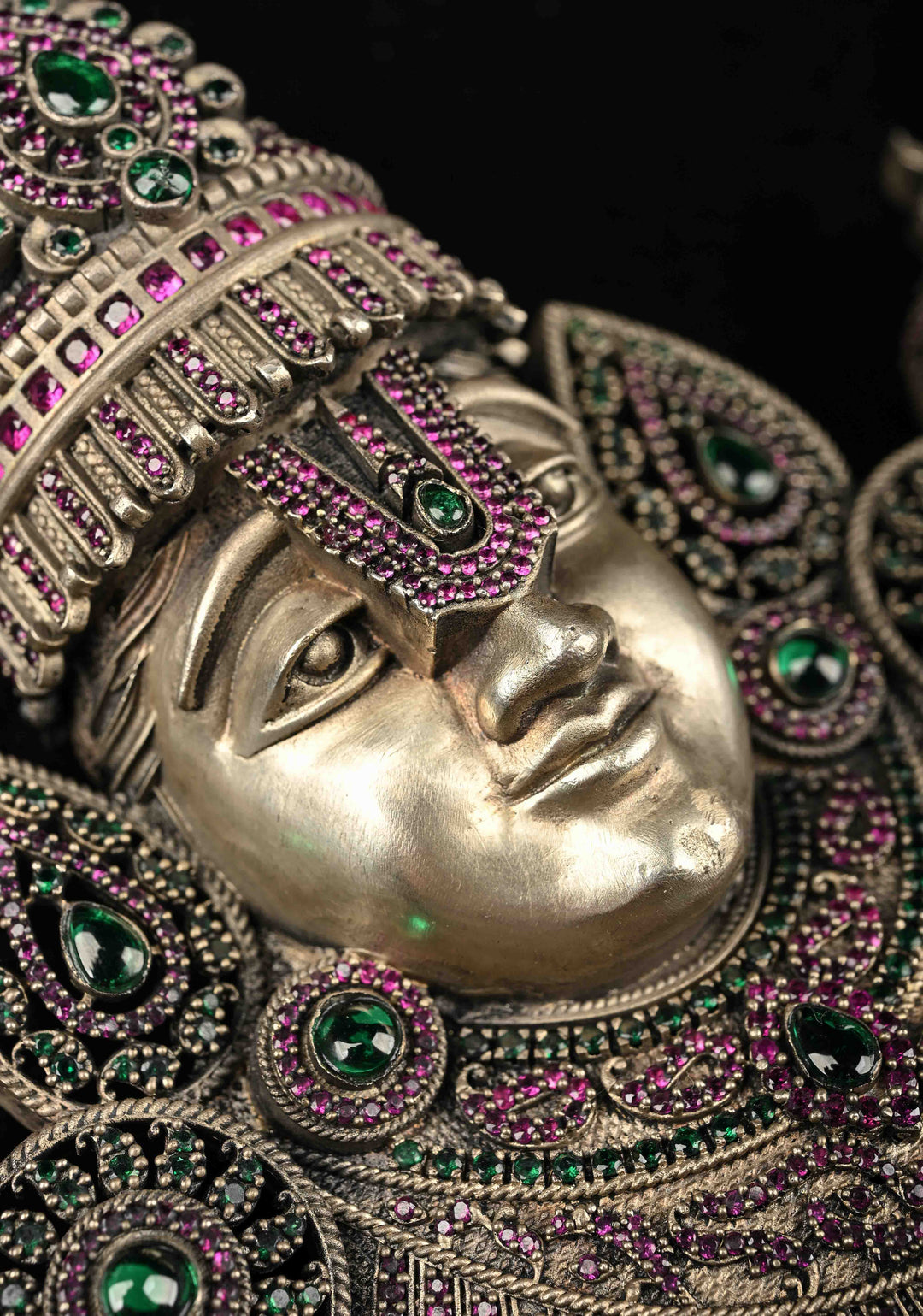 Pure 92.5 silver Tirupati idol with Antique Finish and Gemstones encrusted