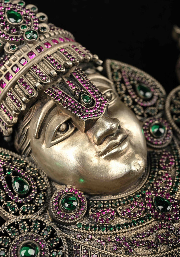 Pure 92.5 silver Tirupati idol with Antique Finish and Gemstones encrusted