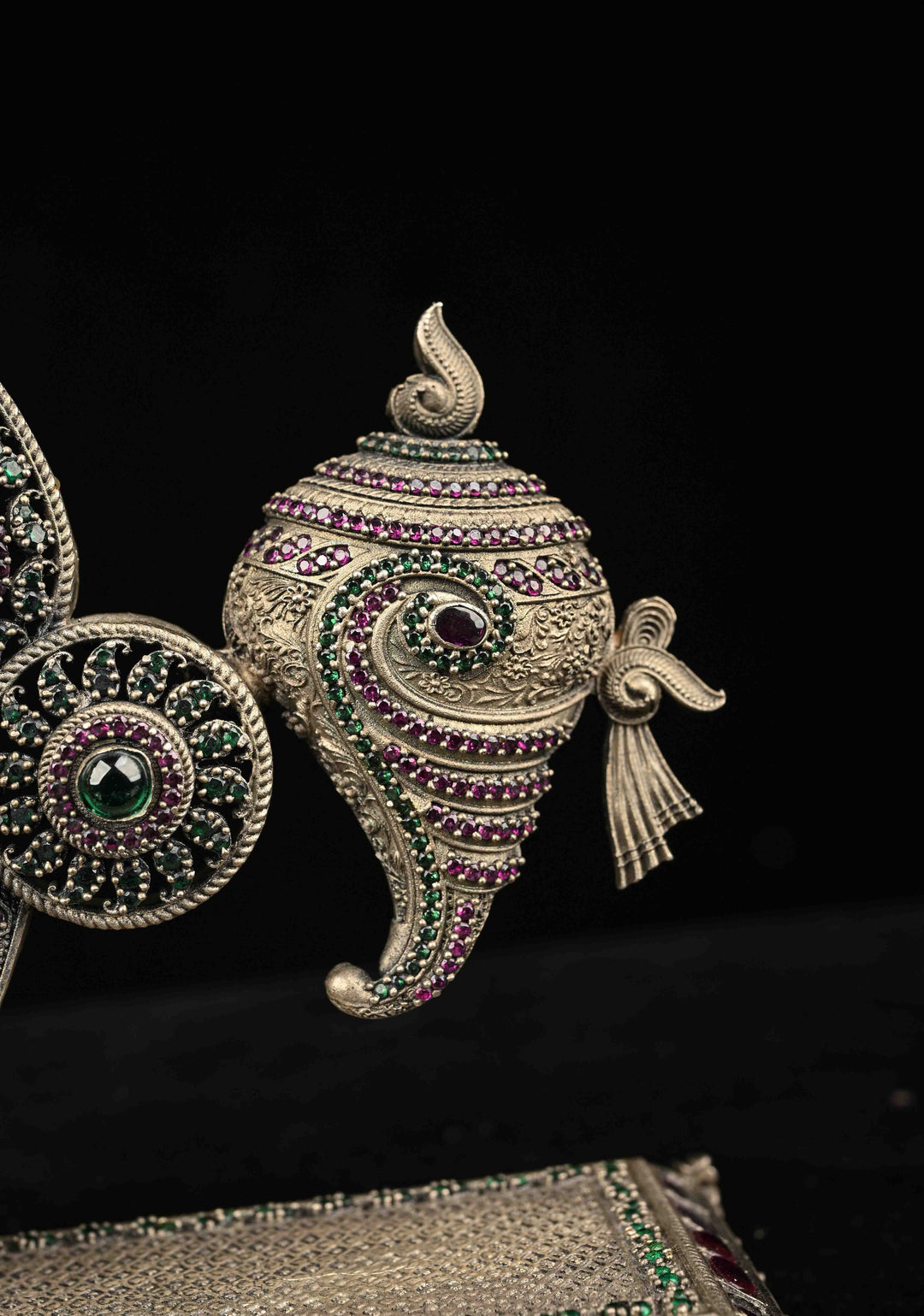 Pure 92.5 silver Tirupati idol with Antique Finish and Gemstones encrusted
