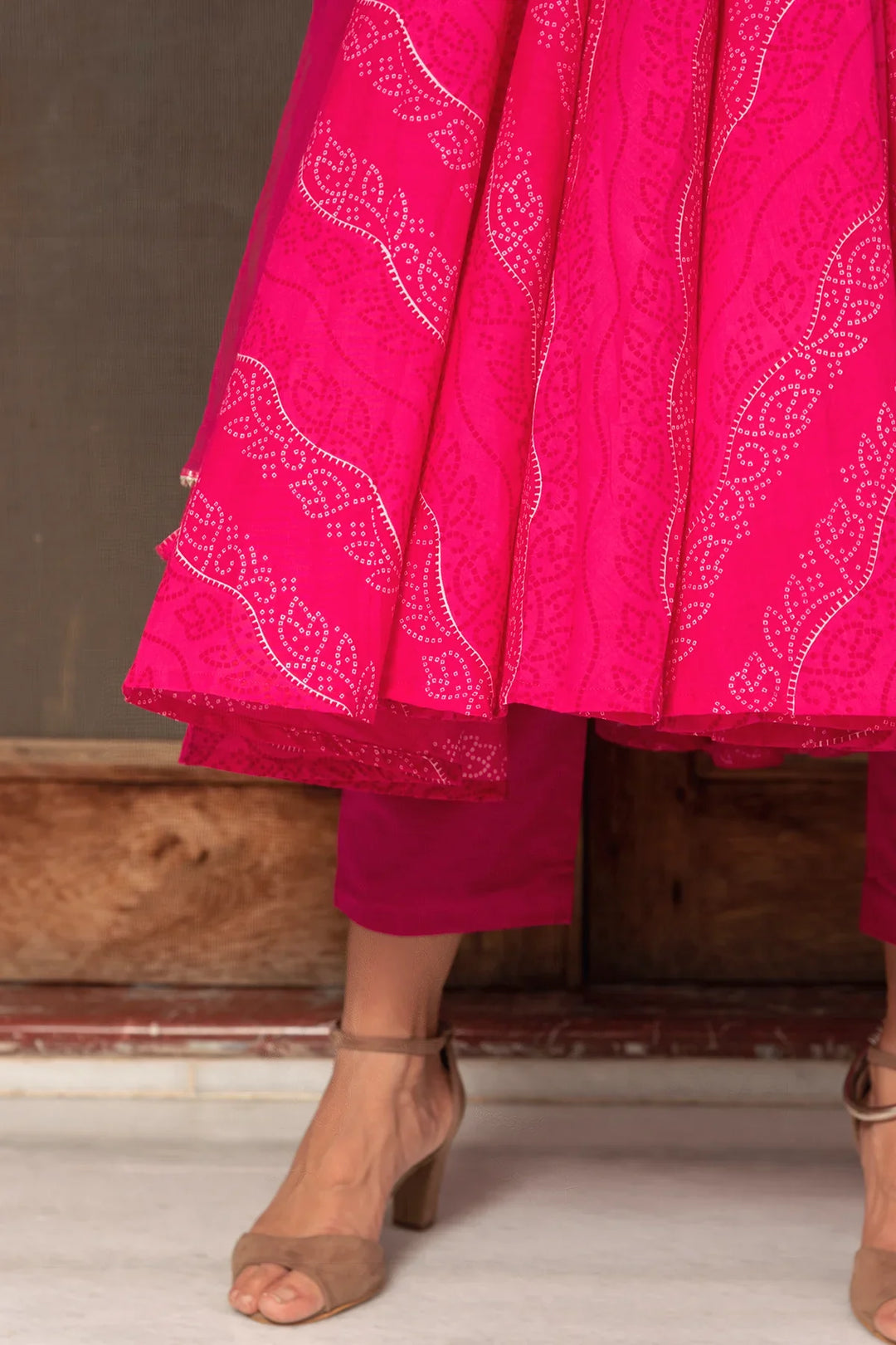 BHANDHEJ PINK COTTON ANARKALI SET | SHOBITAM