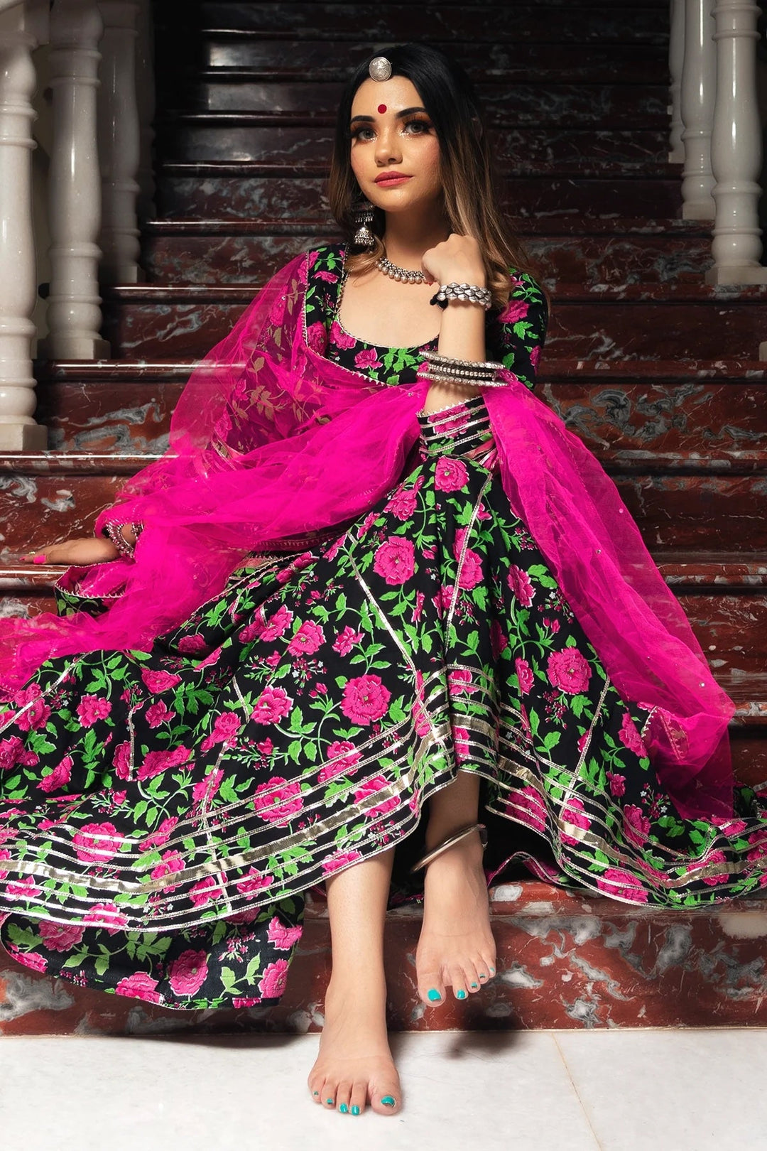 GULMOHAR COTTON HAND BLOCK SKIRT SET | SHOBITAM