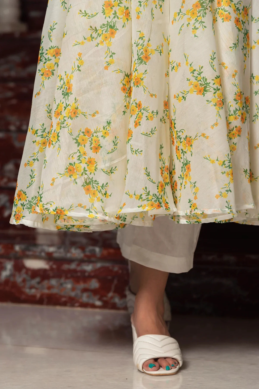 YELLOW PHOOL ORGANZA ANARKALI SET | SHOBITAM