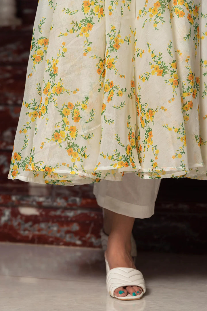 YELLOW PHOOL ORGANZA ANARKALI SET | SHOBITAM