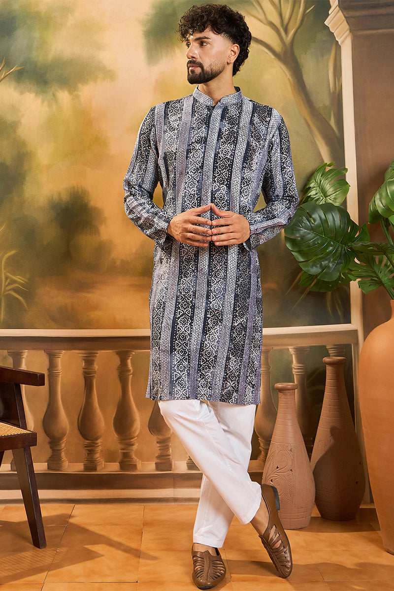Blue Viscose Rayon Batik Printed Straight Kurta  | SHOBITAM