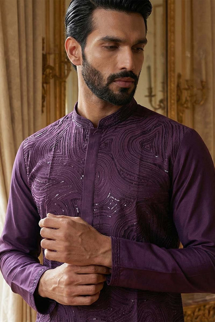 Purple Silk Blend Embroidered Straight Kurta | SHOBITAM