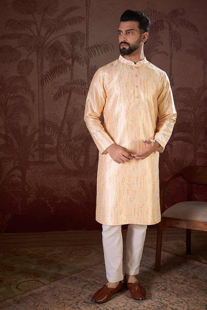 Cream Silk Blend Abstract Printed Straight Kurta With Trouser | SHOBITAM