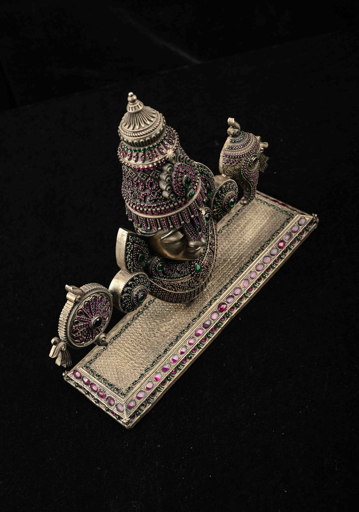 Pure 92.5 silver Tirupati idol with Antique Finish and Gemstones encrusted