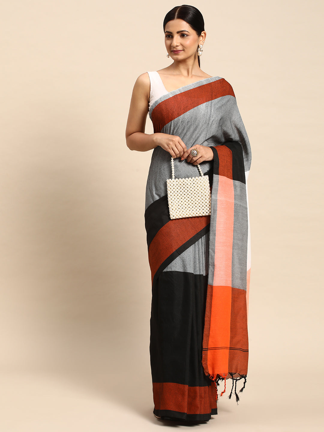 Colorblock Pure Cotton Saree with Blouse piece | SHOBITAM