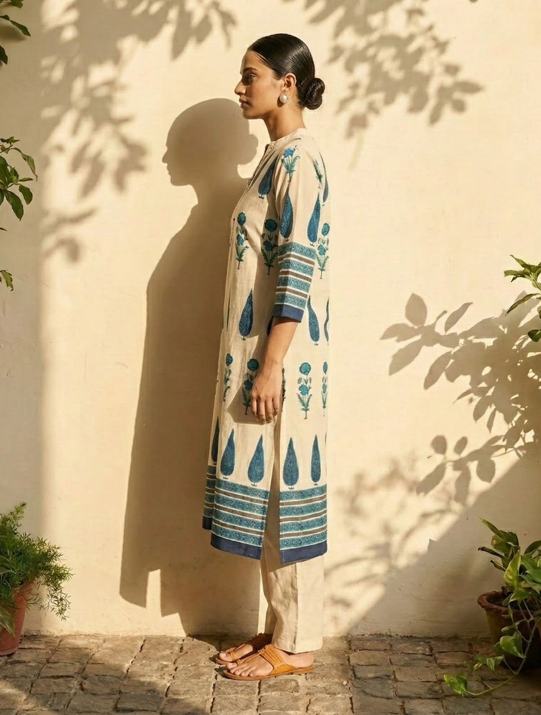 Ivory Blue Printed Kurta Pant Dupatta Set | SHOBITAM