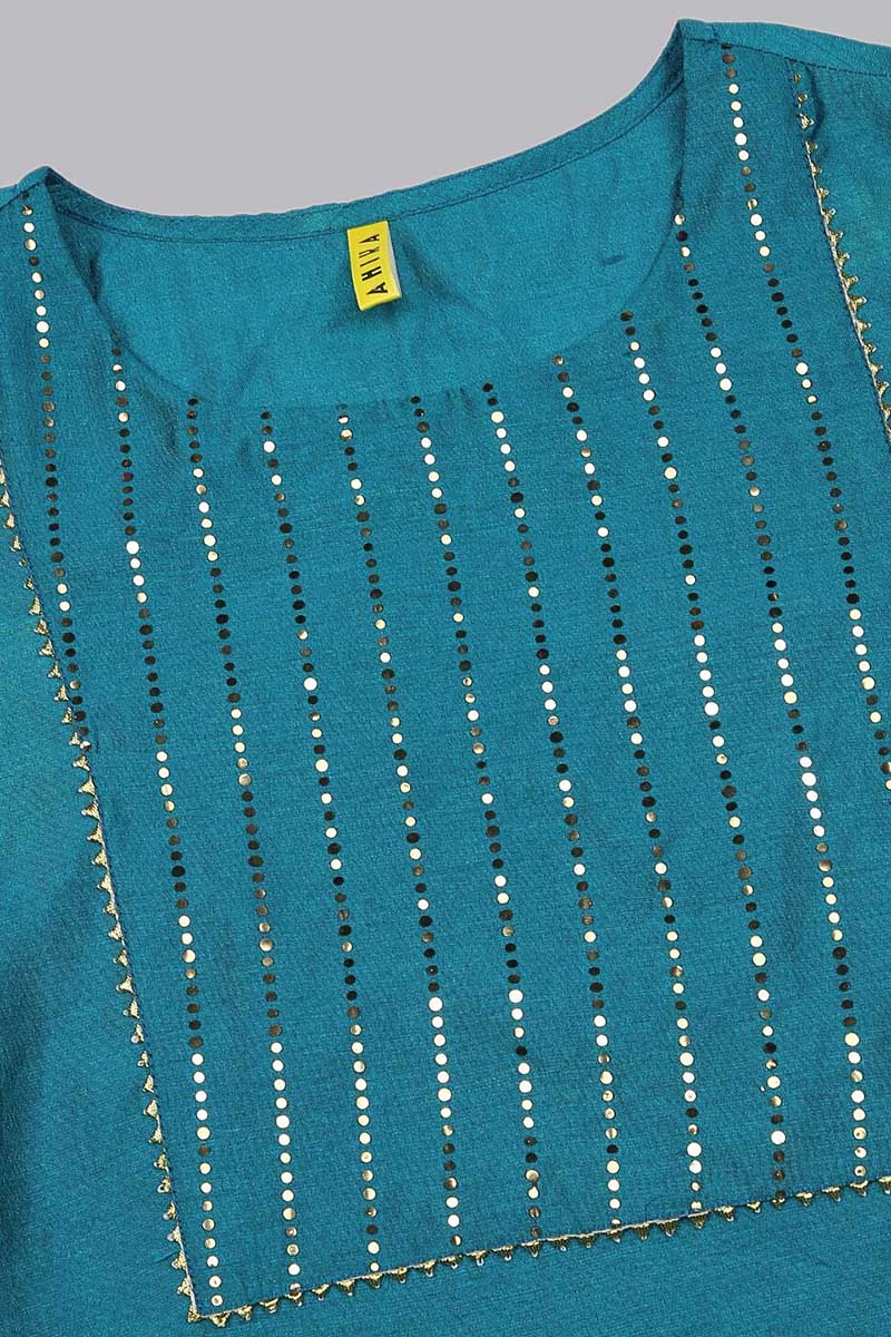 Blue Poly Chanderi Solid Straight Suit Set | SHOBITAM