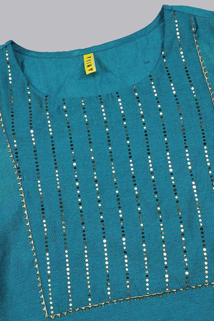 Blue Poly Chanderi Solid Straight Suit Set | SHOBITAM