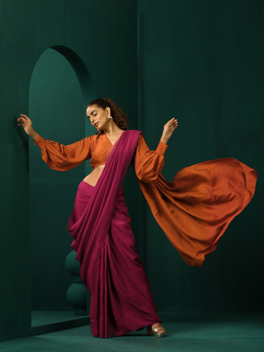 Maroon Rust Silk Saree With Unstitched Blouse | SHOBITAM