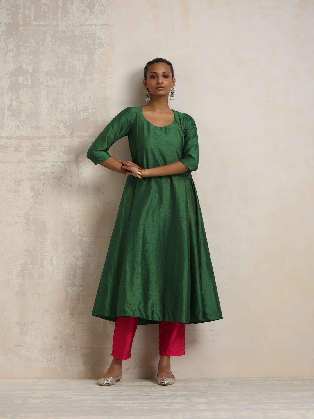 Dark Green Anarkali Kurta Pant Dupatta Set | SHOBITAM