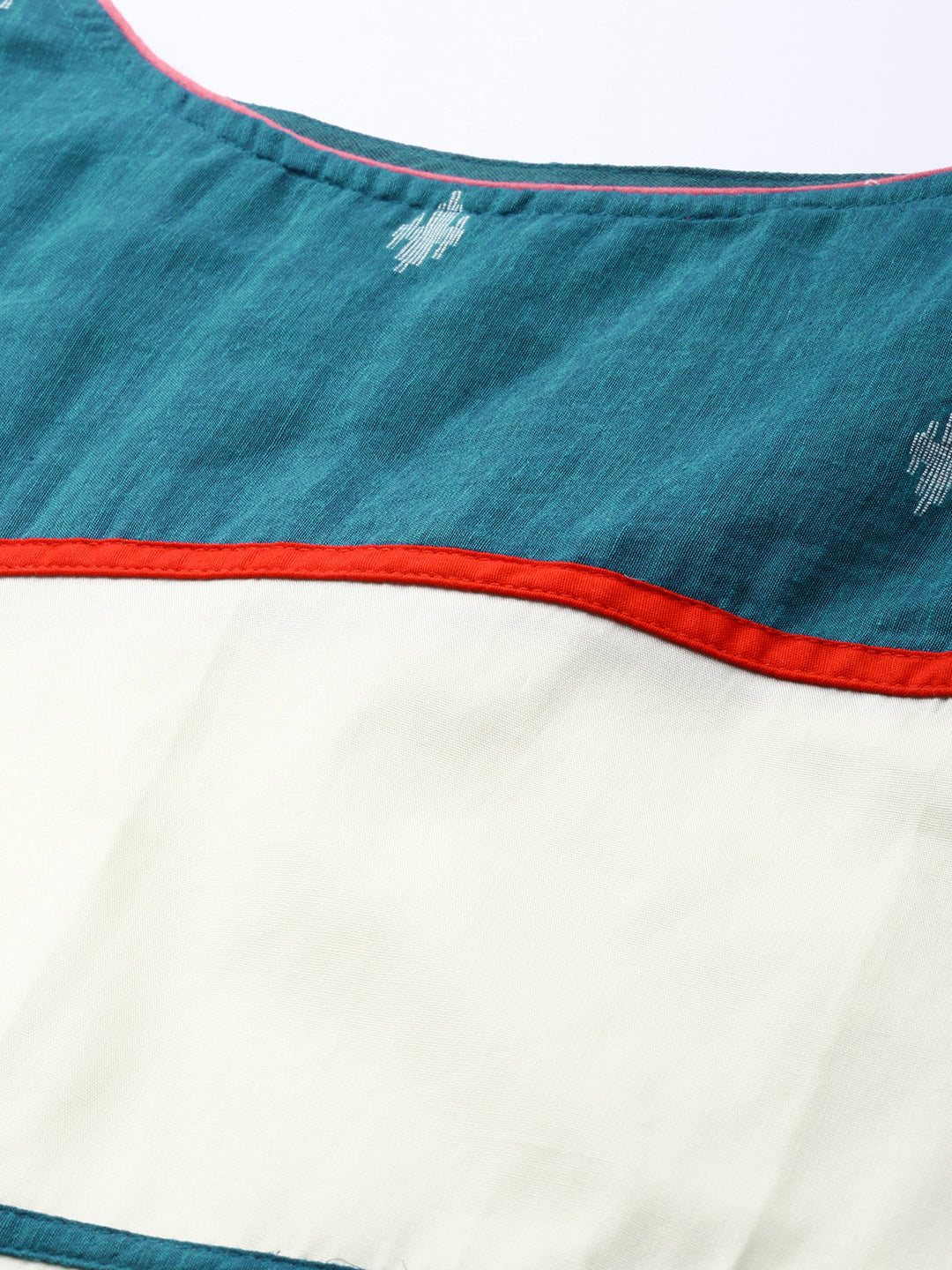 Cream Teal Green Cotton Handloom Striped dress | SHOBITAM