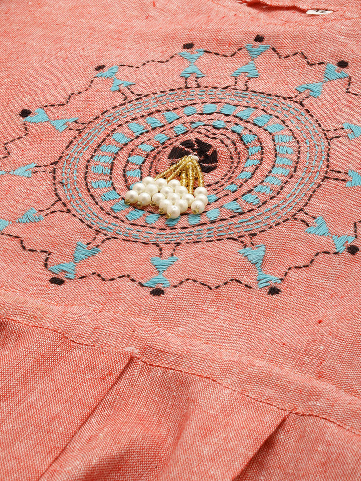 Pink Cotton Kantha Dress | SHOBITAM