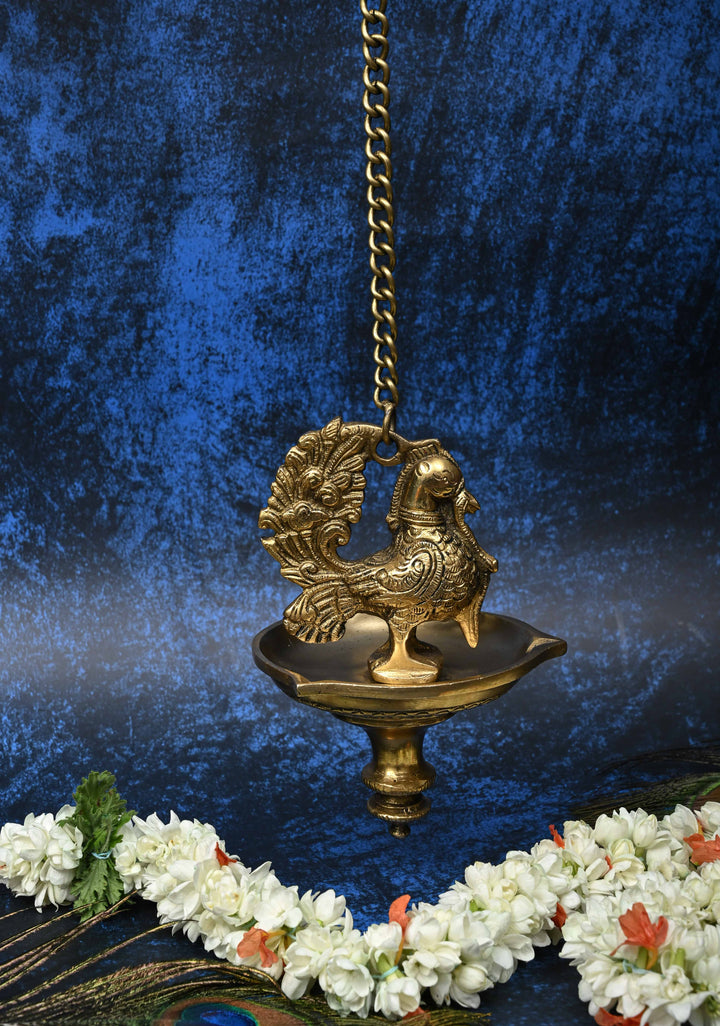 Brass Handling Peacock Lamp - Single piece, Indian Decorative Lamp