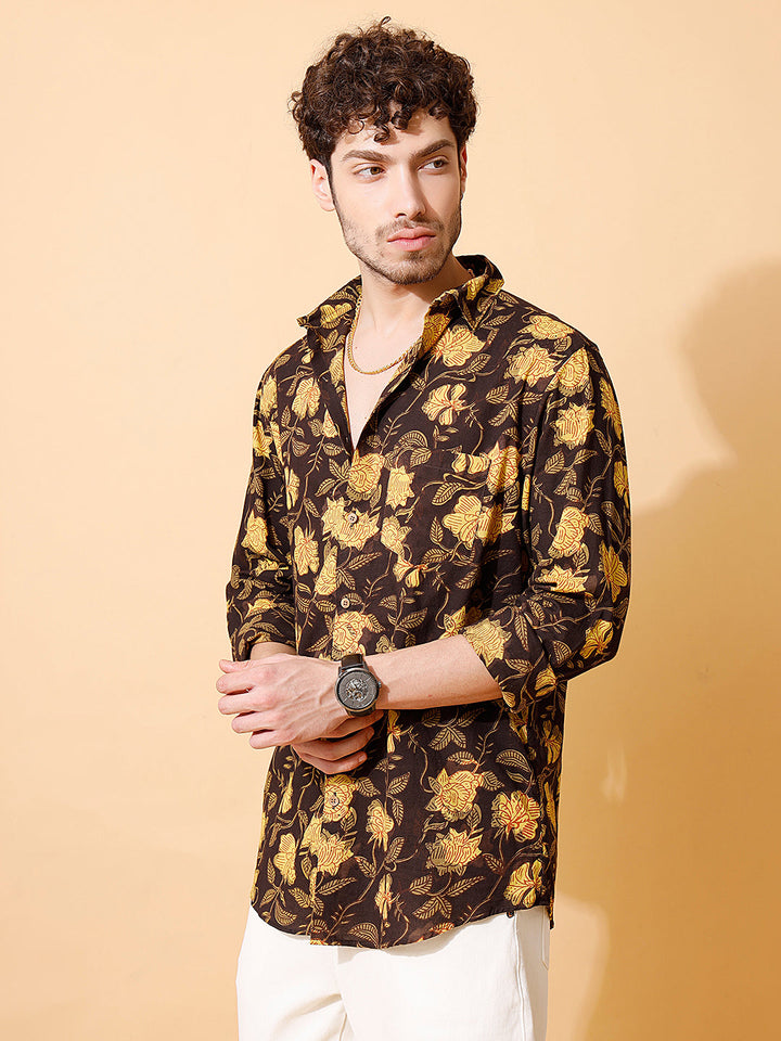 Mosswood Ajrakh Full Sleeve Cotton Shirt in Brown for Men
