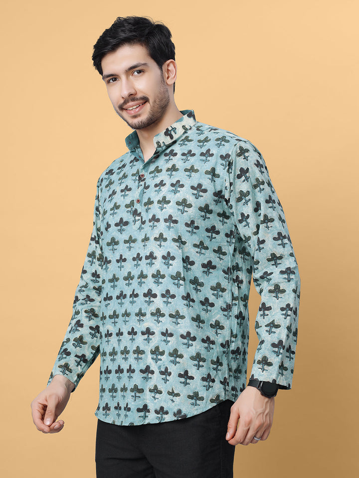 Sipiya Ajrakh Hand Block Cotton Short Kurta in Indigo