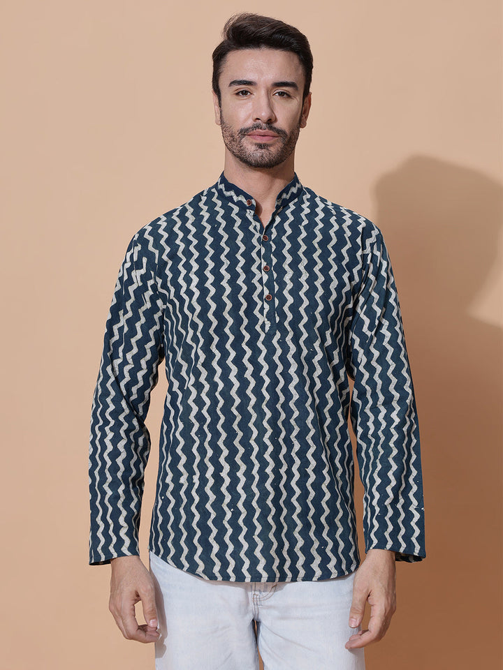 Taalab Dabu Hand Block Mud Resist Printed Kurta in Navy Blue
