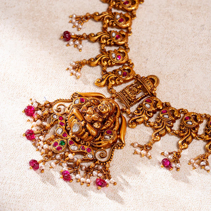 92.5 Silver, Gold Plated Shree Thirumagal Short Necklace