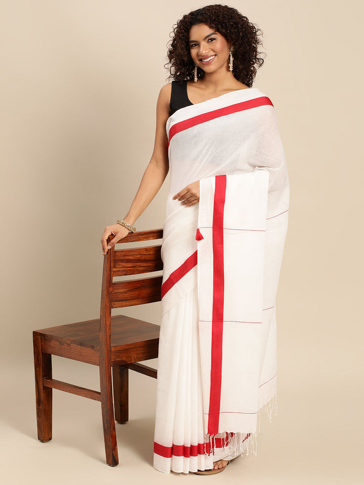 Handloom Solid Cotton Saree with Blouse Piece | SHOBITAM