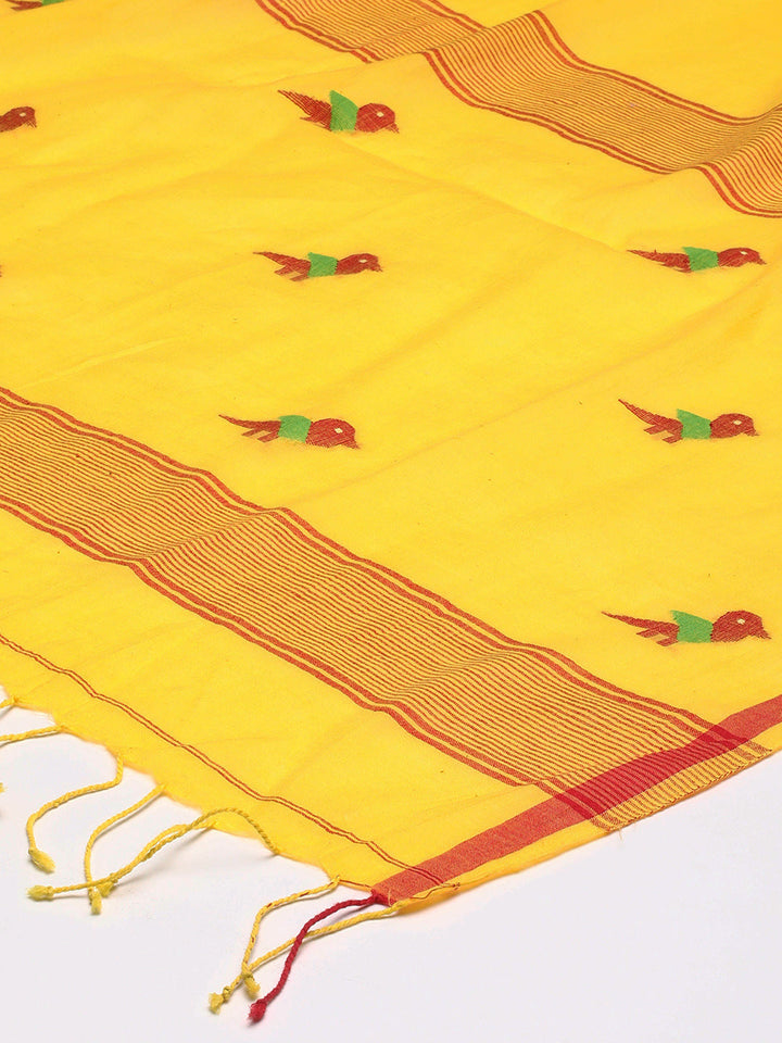 Yellow Jamdani Mul Cotton Dupatta | SHOBITAM