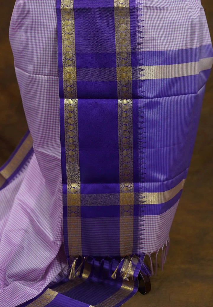 Lilac Vintage Checks Design Semi Cotton Silk Saree | SHOBITAM